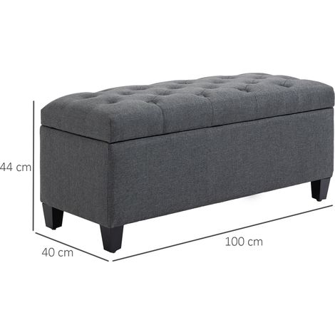 Banc de rangement pouf salon bout de lit coffre de rangement pour salon, chambre, entrée, 100 x 40 x 44 cm, gris foncé (1/5)