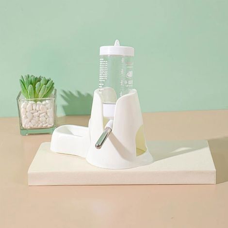 Abreuvoir pour rongeurs avec distributeur intégré, 80 ml, blanc, base stable et bec verseur en acier inoxydable (1/5)
