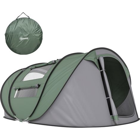 Tienda de campaña familiar plegable para 4 personas con suelo, 4 ventanas y bolsa de transporte portátil para la playa y actividades al aire libre, color verde oscuro
