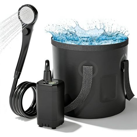 Douche de Camping Portable avec Pompe, Seau Pliable 20 L, Batterie 6000 mAh avec Fonction Chauffage, kit de Douche Mobile pour Camping et randonnée