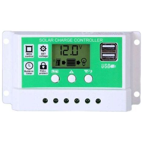 Regolatore di carica per pannelli solari da 30 A per batterie al piombo/litio da 12 V/24 V. Regolatore di carica intelligente con display LCD e doppie porte USB, con funzione timer di accensione/spegn (1/4)