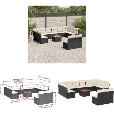Salon de jardin avec coussins 13 pcs noir résine tressée - Ensemble Salon De Jardin - Meuble De Jardin - Mobilier Extérieur - Salon De Jardin Design - Set De Salon De Jardin - Home & Living (1/3)