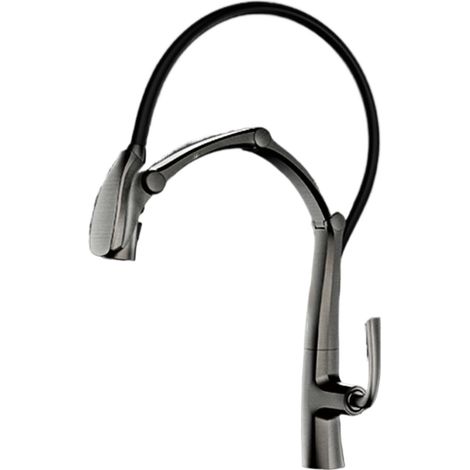 Robinet de cuisine Robinet de cuisine gris pistolet en laiton de luxe, affichage numérique, conception intelligente à aspiration magnétique à induction, robinet d'évier froid et chaud(Brushed Grey) (1/5)
