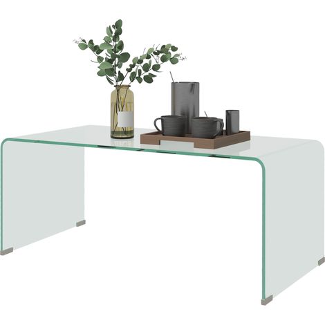 Table basse en verre table de salon rectangulaire design moderne en verre trempé avec bords arrondis sûrs transparent (1/5)
