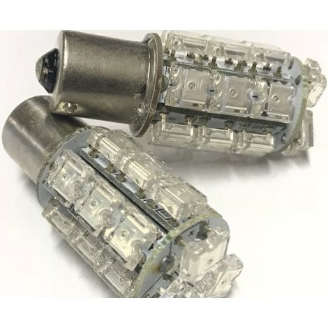 Coppia 2 Lampade Led BA15S 1156 P21W Con 18 F5 Quadrato Colore Rosso 12V 3W