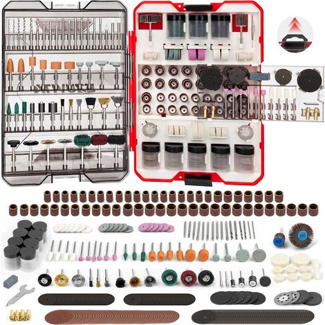 Coffret de 618 Accessoires d'Outils Rotatifs Universels, Kit d’Accessoires d'Outils Rotatifs Multifonctions pour Coupe, Gravure, Meulage, Polissage, Ponçage, Perçage (Rouge) (1/5)