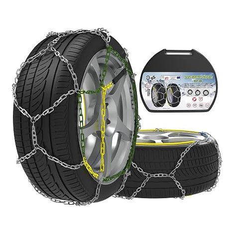 Set of 2 Steel Snow Chains 12 mm with Tensioner for Car, Pick-up and SUV (Size 130) (1/5)