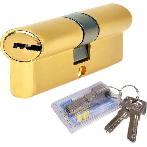 Cylindre de serrure en Cuivre 40/40 (80mm) Cylindre en laiton Euro Bouton de Porte Cylindre de Serrure avec 5 Clés Principales+2 Clés Temporaires+1 Clé de Protectio (40/40) (1/5)