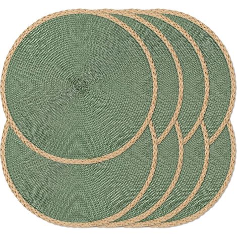 Juego de 8 manteles individuales redondos trenzados, 38 cm, lavables, fáciles de limpiar, resistentes al calor, decoración para fiestas navideñas, uso interior o exterior, uso diario (borde (1/5)