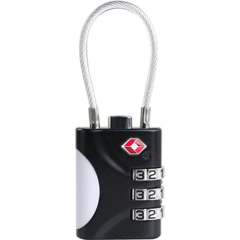 Set di 2 lucchetti per valigie TSA,Piccolo lucchetto a combinazione con cavo,Lucchetto da viaggio essenziale (nero) (1/5)
