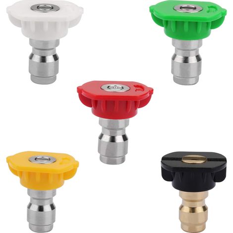 Lot de 5 embouts de buse de pulvérisation pour nettoyeur haute pression DUS-025 à plusieurs degrés - Connexion rapide de 1/4 - 2,5 GPM - Pour nettoyeur haute pression (1/5)