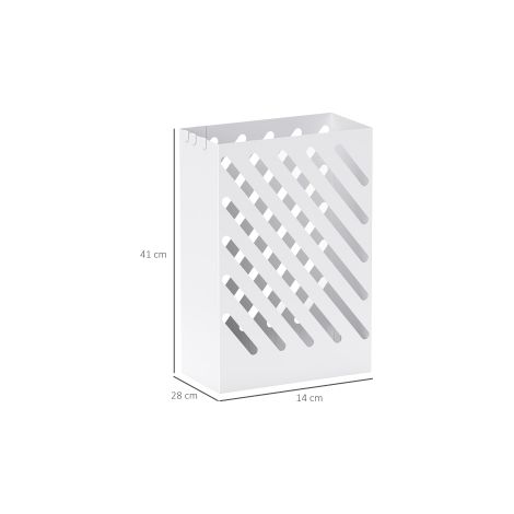 Porte-parapluies blanc en acier avec 4 crochets et bac récupérateur d eau pour parapluies et cannes, pour entrée et couloir (1/5)