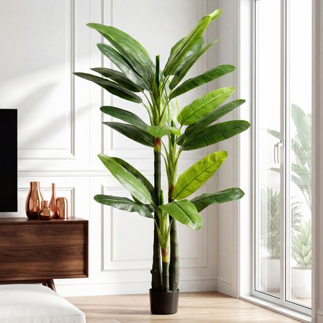 Albero di Banano Artificiale Pianta Finta con 18 Foglie, 180 cm, Verde (1/5)