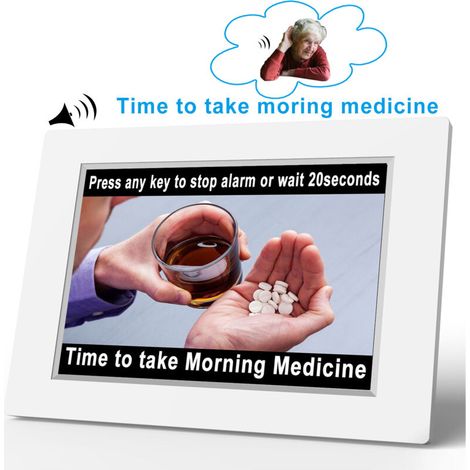 Orologio digitale LCD da 8 pollici con calendario, oscuramento automatico, 12 lingue, display HD e promemoria per persone affette da Alzheimer, anziani e bambini. (1/3)