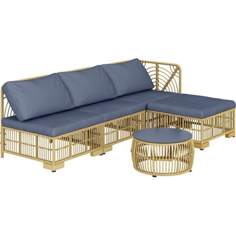 GagaSalon de jardin en resine tressee avec canape modulable et table gris (1/5)