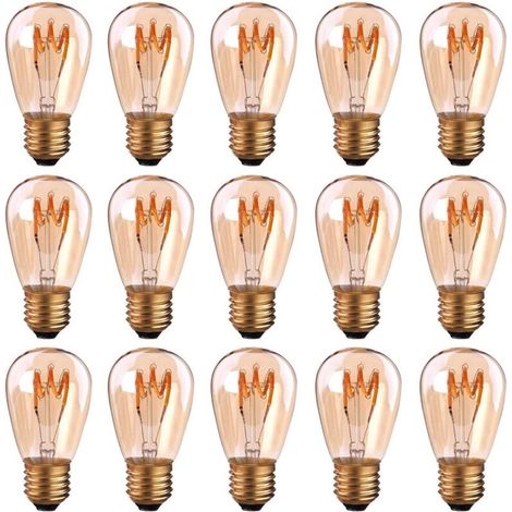 Lot de 15 ampoules LED E27 à filament spirale ST45/S14 3 W Style vintage Lumière ambrée Dimmable 2200 K Blanc très chaud 140 lm Équivalent à 25 W