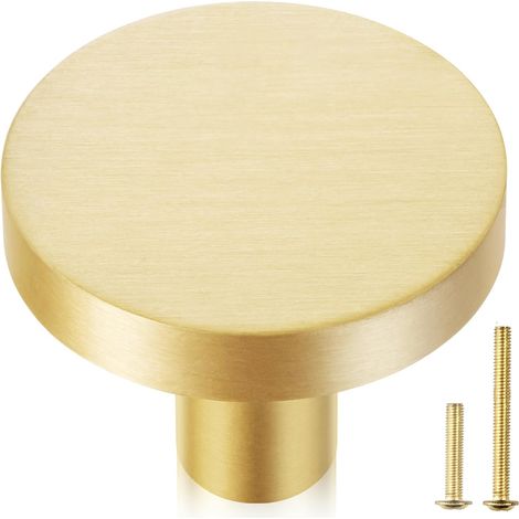 Bouton rond de porte/armoire/tiroir en laiton brossé, finition laiton brossé, 1 pièce. Accessoires de cuisine modernes. (1/5)