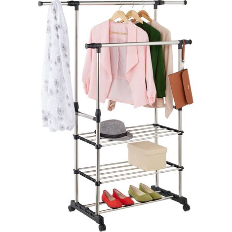 Adjustable double rod clothes rack with shelf 227459340 227459340 227459340 (1/5)