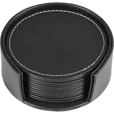 Lot de 6 sous-verres en cuir avec support, 11 x 3,5 cm, noir (1/5)