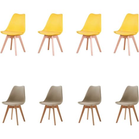 Esszimmerstühle 8er Set, Massivholzbeine, abnehmbares Kissen, modern, beige+gleb (1/5)