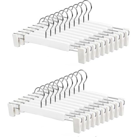 Bardusch-Lot de 20 Cintres pour Pantalon, Cintres Porte-Jupes, avec 2 Clips réglables antidérapants, Crochets pivotants à 360,pour Pantalons Jupes Chaussettes sous-Vêtements ,Blanc (1/4)