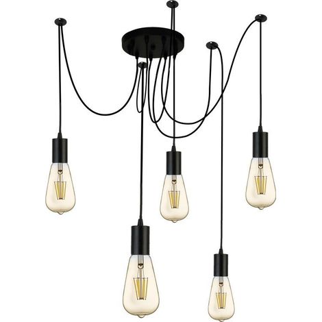 Searchlight Squiggle - Luminaire suspendu à 5 grappes noir mat, E27 (1/3)