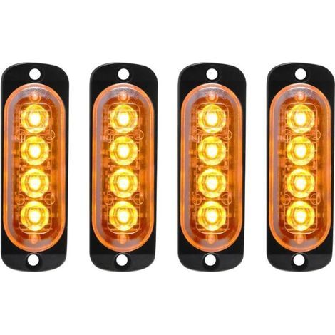 4 luci stroboscopiche di emergenza sottili da 12-24 V - 4 LED lampeggianti per camion, motociclette, auto, gialle (1/4)