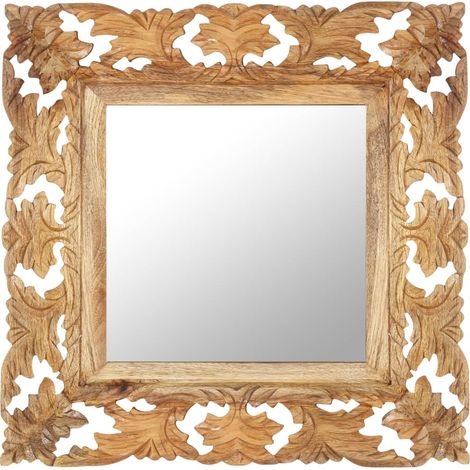 Miroir sculpté à la main Marron 50x50cm Bois de manguier massif