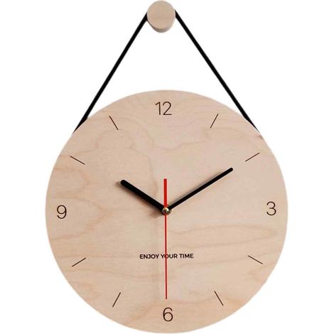 Horloge murale en bois suspendue par une corde, style simple et créatif, pour la décoration du salon. (1/5)