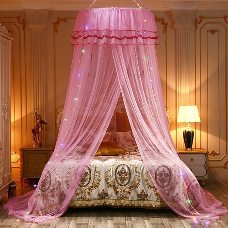 Moustiquaire, moustiquaire princesse en dentelle à double lits à dôme rond, moustiquaire pour grand lit double sans perçage, tente princesse pour bébé, fille ou enfant, pour lit simple à très grand li (1/5)