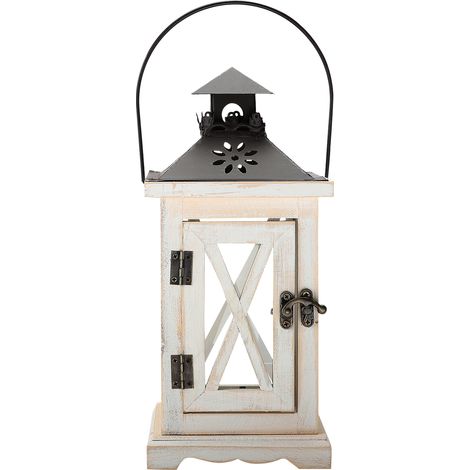 Dekorative Vintage-Laterne aus Metall und Holz für Terrasse, Veranda oder Veranstaltungen, mit Kerzenhalter, Maße: 28 x 12,5 x 12,5 cm (1/5)