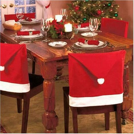 Housse de Chaise Noël, Lot de 6 Couverture de Chaise Bonnet de Chaise Noël Christmas Chair Cover pour Décoration de Dîner Party (1/5)