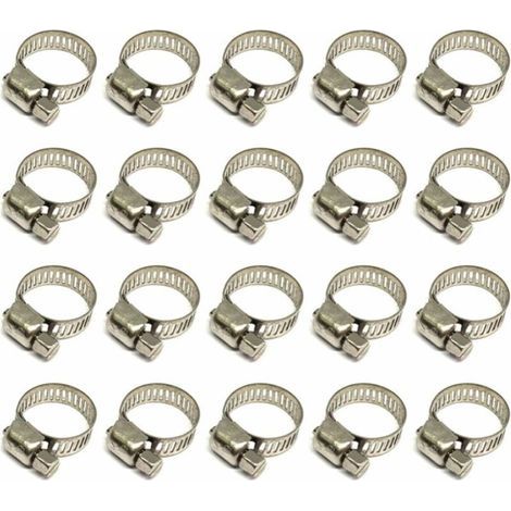 20 Pièces Collier De Serrage Tuyau, Collier De Serrage Tuyau Réglable 12-20mm, 304 Collier De Serrage Inox, Collier Serrage Métallique, Pour Tuyau, Home Gaz, Famille Tuyau D'eau, Câble, (1/5)
