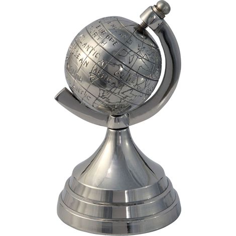 HOMESCAPES Decorative Aluminium World Globe Ornament Silver - Silver (1/2)