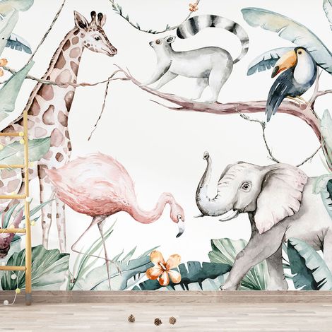 Papier peint panoramique Enfants - Animaux de la Jungle - 130 cm x 90 cm (1/4)