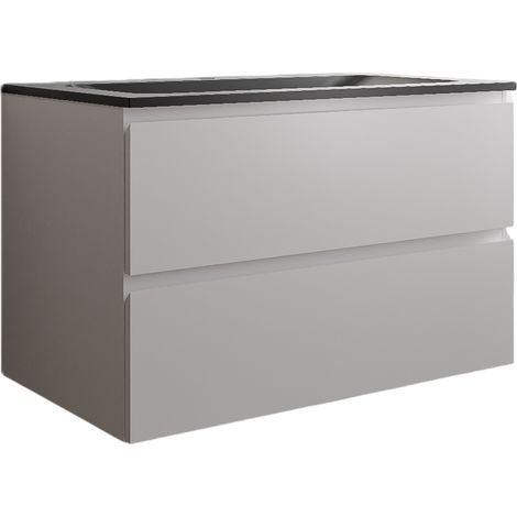 BERNSTEIN - Meuble vasque de salle de bain MDF Blanc mat avec lavabo fonte minérale Noir mat - 80x45,6x50cm - AVA BRUXELLES - Blanc mat, Noir mat sans trou pour robinetterie