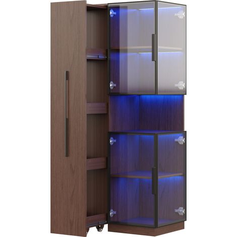 Vitrina 70 x 38 x 160 cm de MDF y cristal con LED, efecto nogal, estantes extraíbles (1/5)