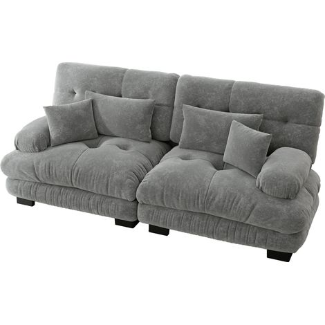 Divano modulare in ciniglia grigia con 2 cuscini lombari e 2 decorativi, struttura in legno (1/5)