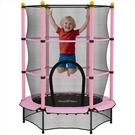 Trampoline enfant acier 140 cm avec filet et porte zippée Rose (1/5)