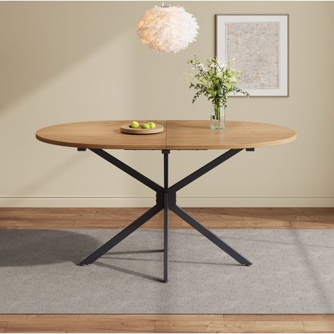 Tavolo da pranzo 120x80x75.5 cm naturale in MDF con struttura incrociata stabile (1/5)