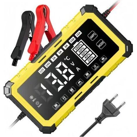 SWT-1608 Gelbes 12V/24V/15A Kfz-Batterieladegerät für Lithium-Eisenphosphat- und Blei-Säure-Batterien, 12V-Ladegerät kompatibel mit Blei-Säure-Batterien (1/5)