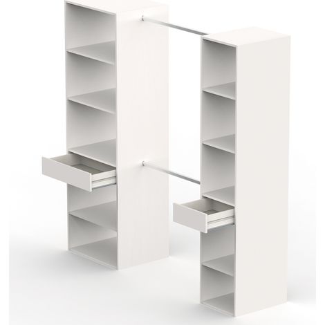 Pegane – Armoire dressing blanche 200x200x50 cm – Panneaux de particules mélaminés – 2 penderies et 4 étagères réglables – Fabrication espagnole