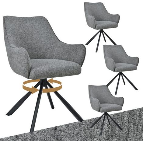 Bon Furni Tissu Chaise de salle à manger Gris Colombe, Lot de 4, pivotante 360°, ergonomique avec coussin à ressorts, fermeture éclair cachée et pieds réglables (1/5)