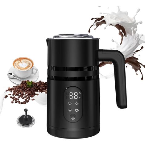 Mousseur À Lait Électrique Avec 4 Fonctions : Mousseur Automatique Pour Lait Chaud Et Froid, Arrêt Automatique, Design En Acier Inoxydable, Pour Matcha (Noir - Affichage Numérique)