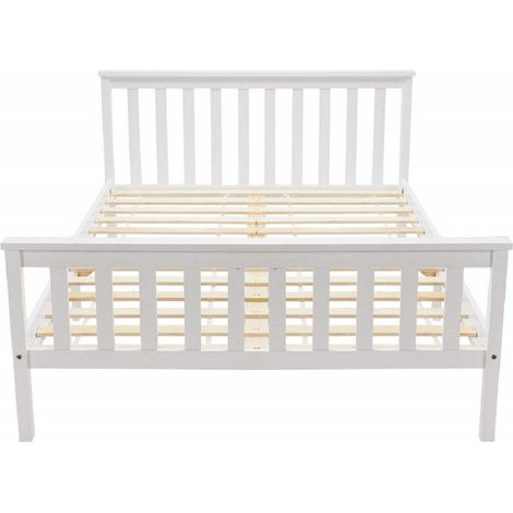 Cama doble 140 x 200 cm de madera de pino blanca con somier de láminas (1/5)
