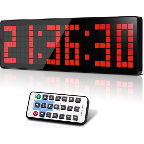Fitness Timer, 13.2 Inch Large Digital Wall Clock, LED Gym Timer with Countdown/Up Stopwatch, Adjustable Brightness, Sports Timer with Remote Control for Home Fitness Office Kitchen