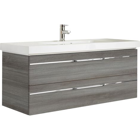 Badezimmer Waschtisch inkl. Waschbecken in Graphit Struktur quer Nb. BUDVA-66, B/H/T ca. 123,4/48/49 cm (1/5)