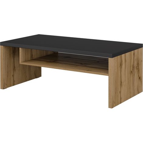 Mesa baja HAVANA – Roble y negro – Tablero negro mate – Con nicho – Estilo natural y moderno