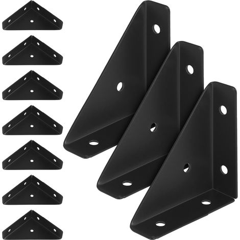 10 Pièces Équerres D'angle pour Bois, Support D'étagère Triangulaire, Acier Laminé à Froid Noir, , Trous Prépercés, pour Cadre de Lit et Meuble (1/5)