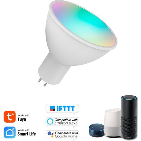 Bombilla inteligente con conexión WiFi RGB+W+C (5W, GU5.3) - Regulable, controlada por aplicación/asistente de voz (Alexa, Google Home) (1/5)